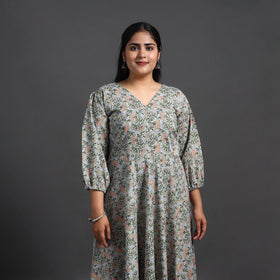 Buy Blue Flared Cotton Jaipur Print Dress