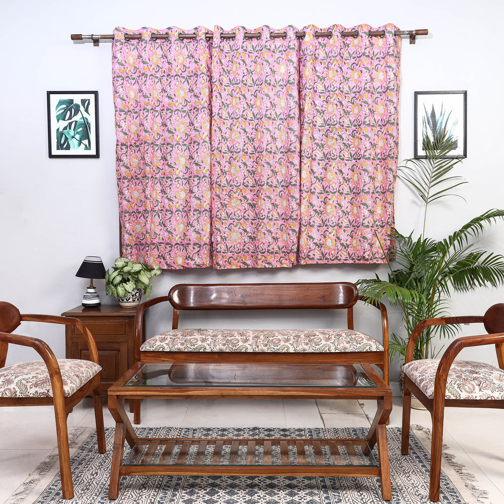 Sanganeri Block Printed Cotton Window Curtain