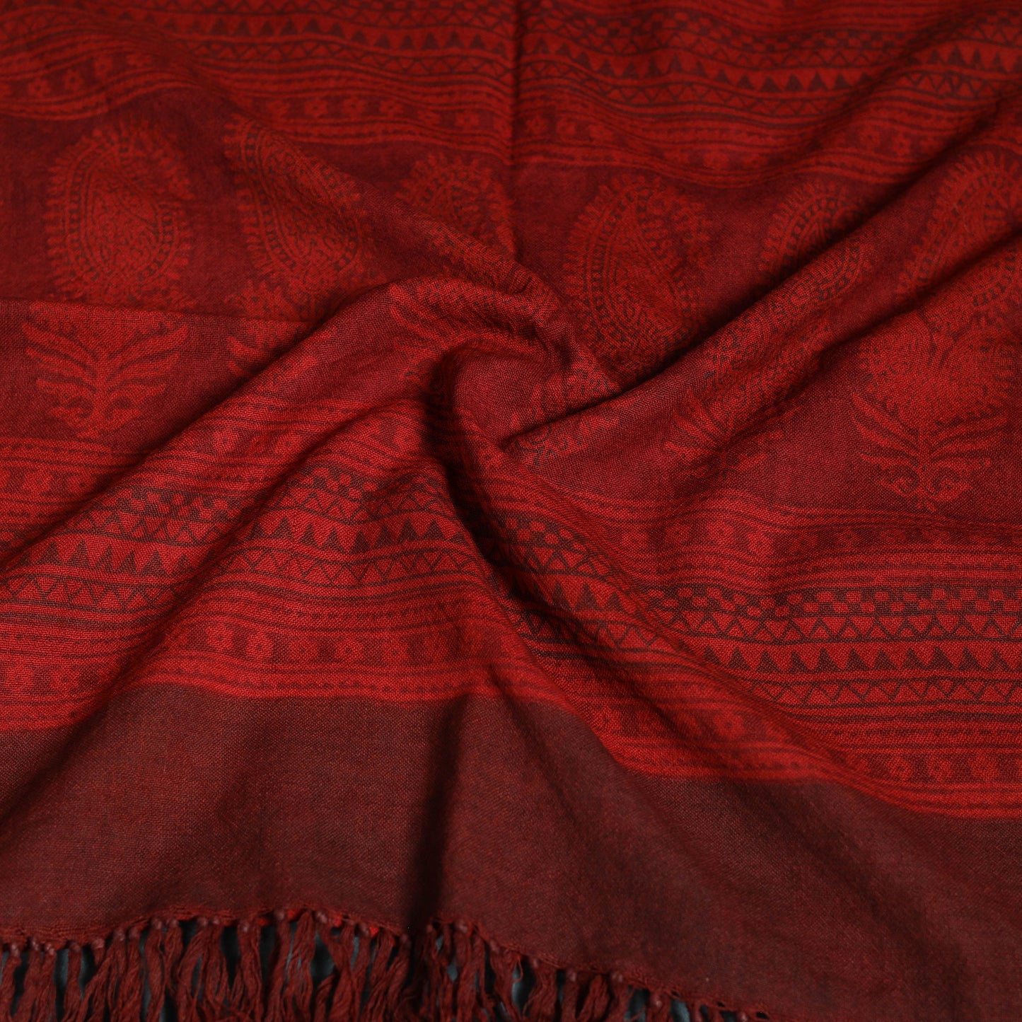 Handwoven Merino Wool Natural Dyed Bagh Hand Block Print Stole 18