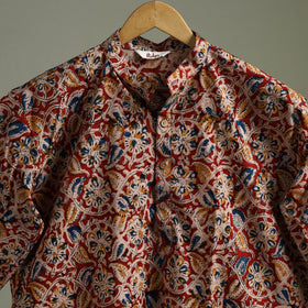 Hand Block Print Natural Dyed Cotton Long Kalamkari Kurta for Men 16