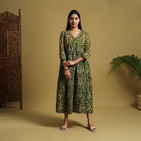 Buy Green Flared Cotton Batik Print Dress Online