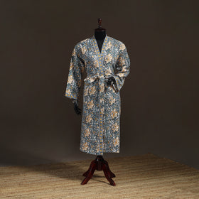 Sanganeri Hand Block Print Waffle Weave Cotton Bath Robe 34