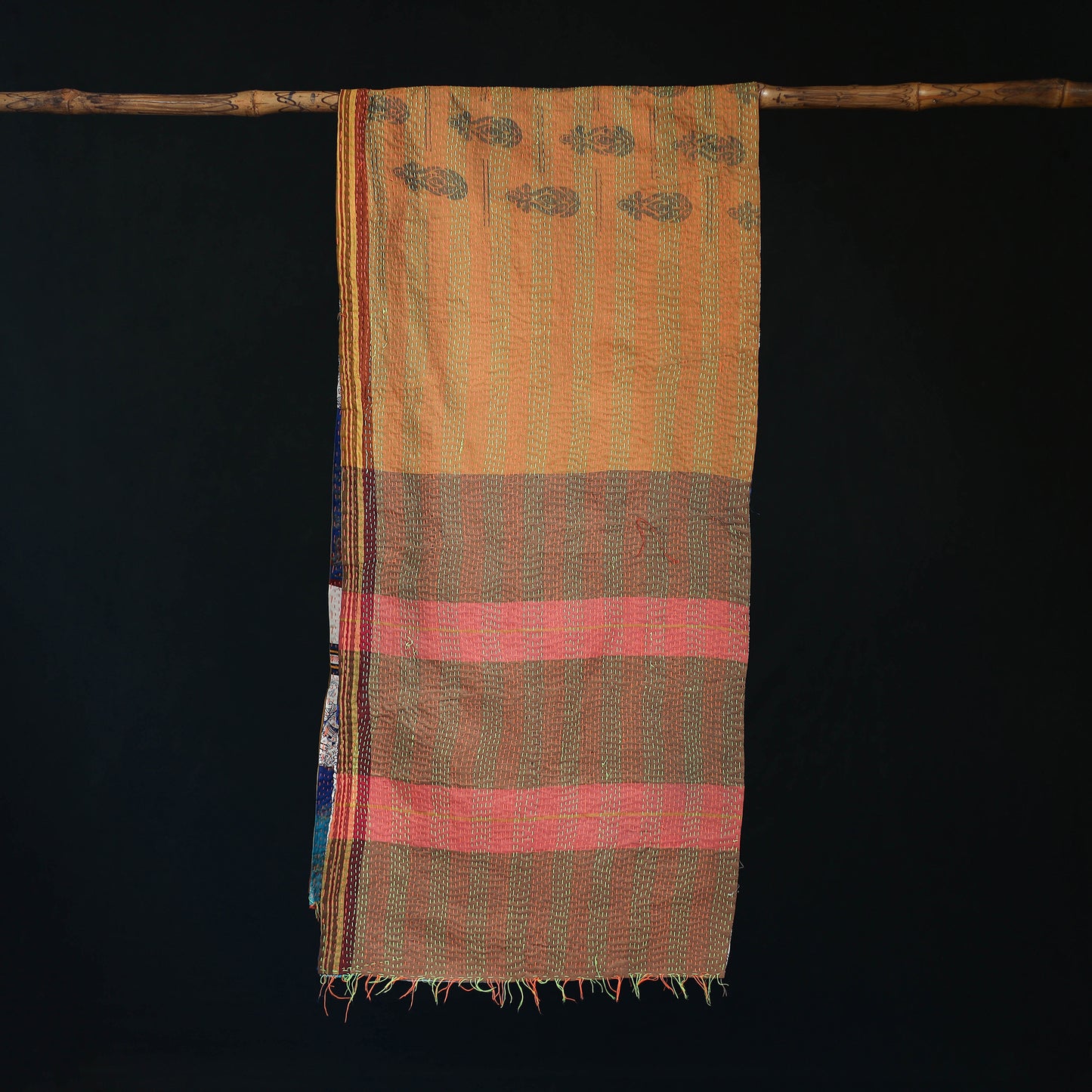 Bengal Kantha Handwork Patchwork Reversible Silk Stole 275