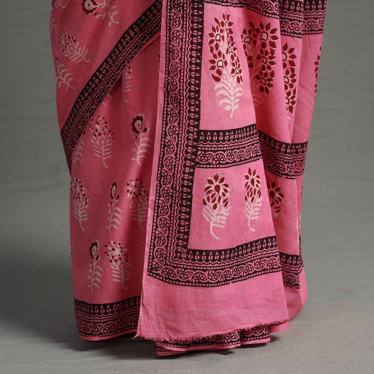 Pink - Nandana Dabu Block Printed Mul Cotton Saree 22