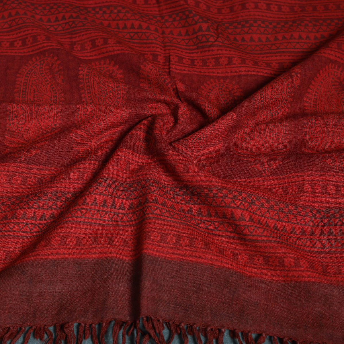 Handwoven Merino Wool Natural Dyed Bagh Hand Block Print Stole 19