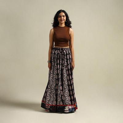Bagh Hand Block Print 24 Kali Patchwork Cotton Long Skirt 24