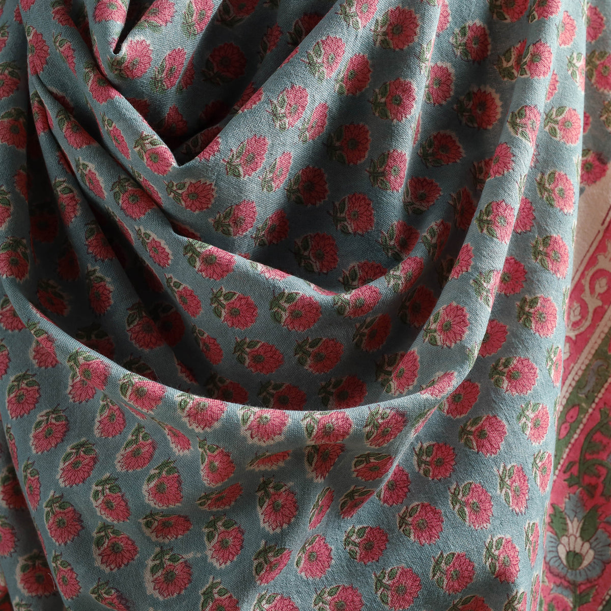 Floral Sanganeri Print Pure Merino Wool Handwoven Shawl 60