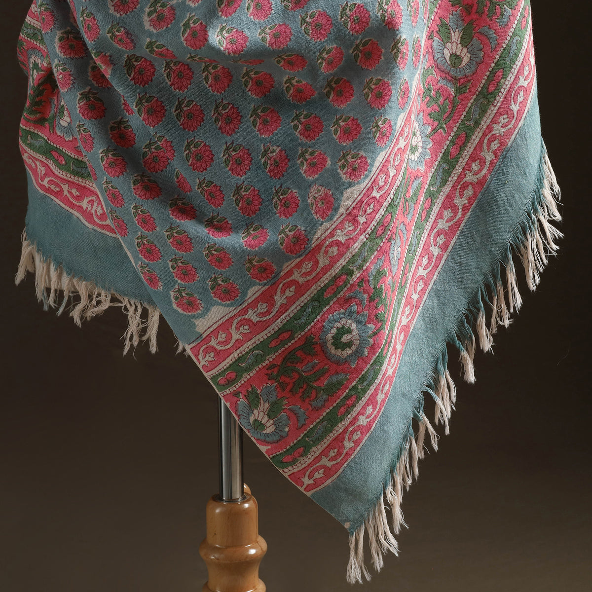 Floral Sanganeri Print Pure Merino Wool Handwoven Shawl 60