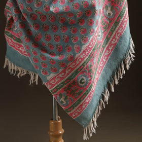 Floral Sanganeri Print Pure Merino Wool Handwoven Shawl 60