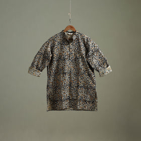 Hand Block Print Natural Dyed Cotton Short Kalamkari Kurta for Men 04
