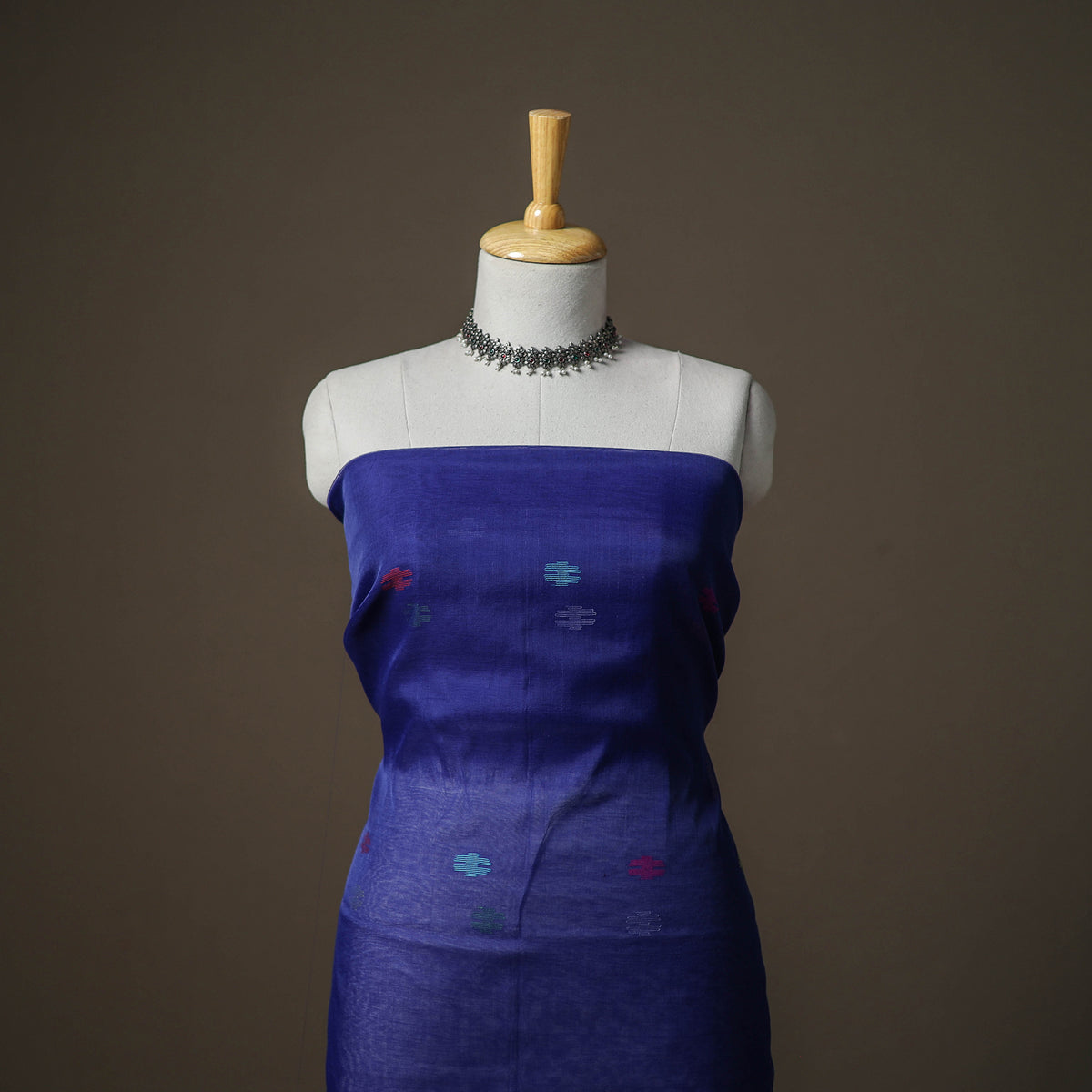 Blue - jamdani pure handloom muslin unstitched dress