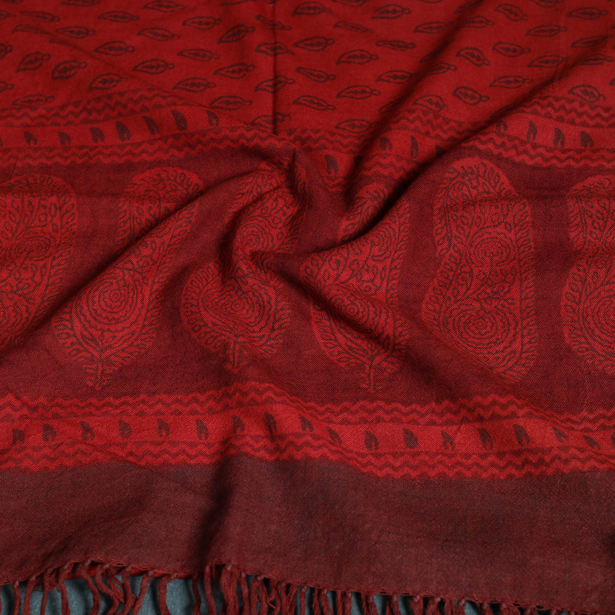 Handwoven Merino Wool Natural Dyed Bagh Hand Block Print Stole 20
