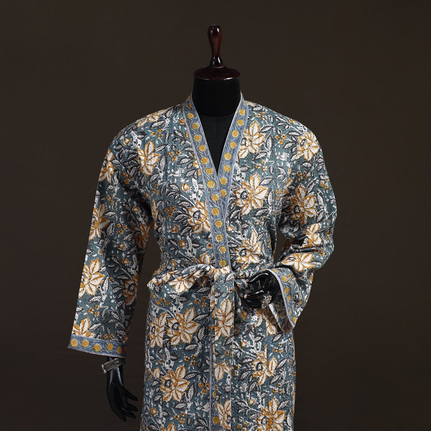 Sanganeri Hand Block Print Waffle Weave Cotton Bath Robe 34