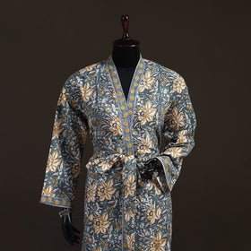 Sanganeri Hand Block Print Waffle Weave Cotton Bath Robe 34