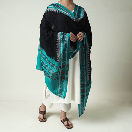 Black - Sambalpuri Ikat Weave Handloom Plain Cotton Dupatta