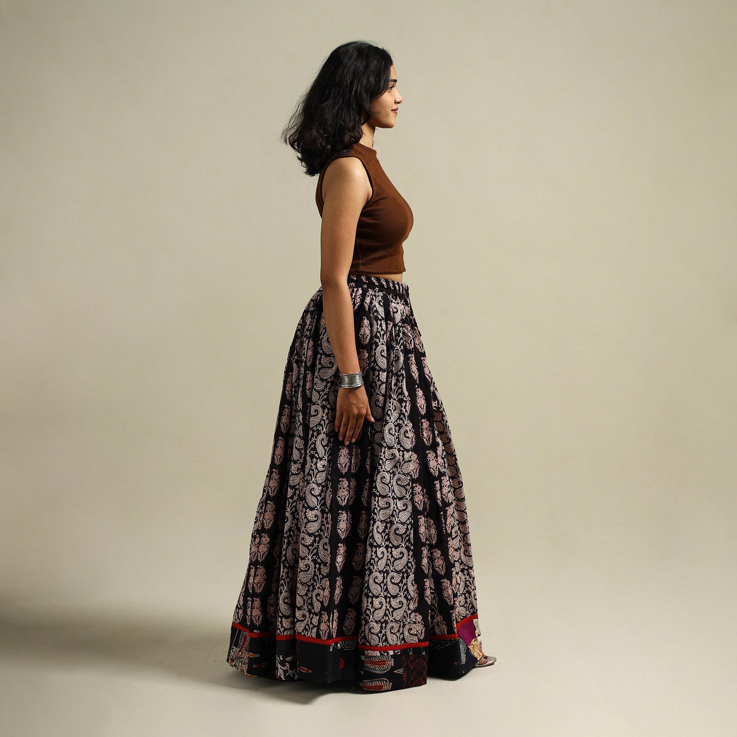 Bagh Hand Block Print 24 Kali Patchwork Cotton Long Skirt 24