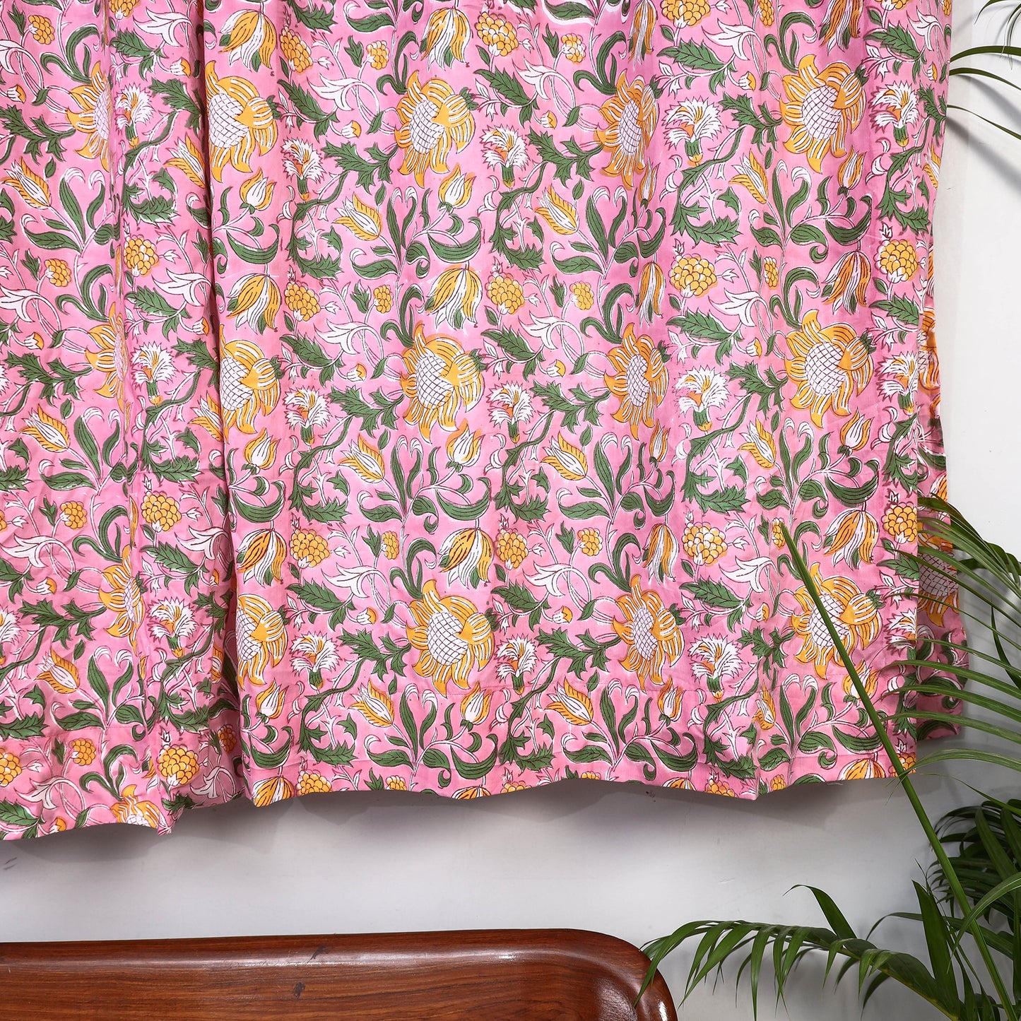 Pink - Sanganeri Block Printed Cotton Window Curtain (5 x 3 Feet) (Single Piece)