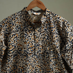 Hand Block Print Natural Dyed Cotton Short Kalamkari Kurta for Men 04
