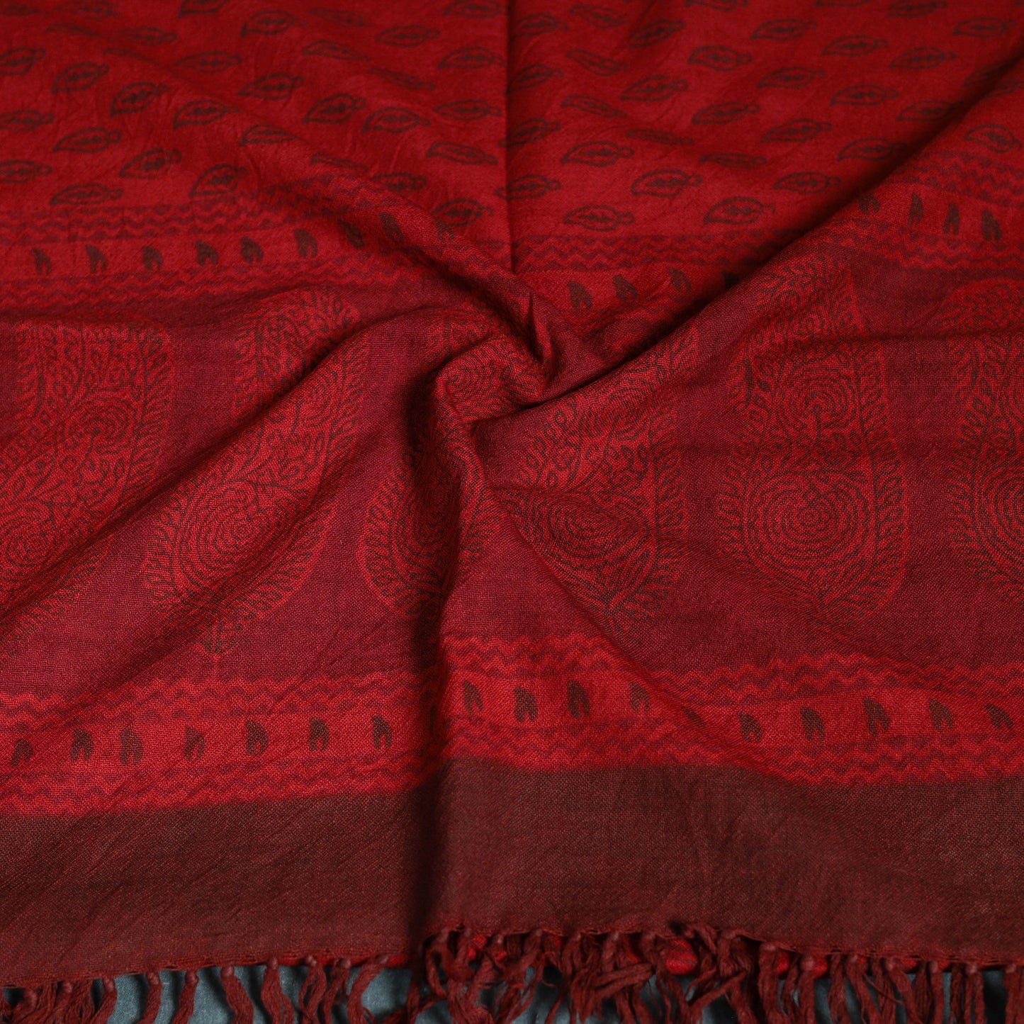 Handwoven Merino Wool Natural Dyed Bagh Hand Block Print Stole 21