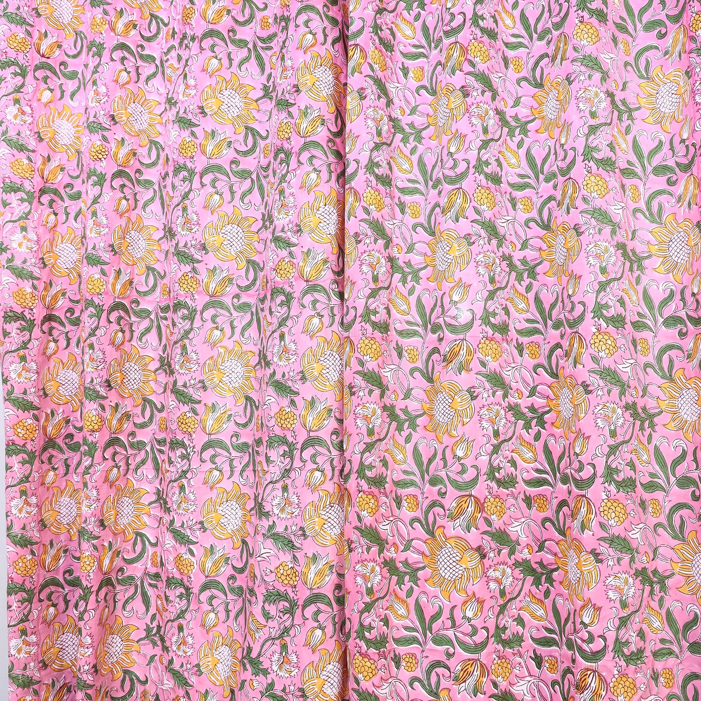 Pink - Sanganeri Block Printed Cotton Window Curtain (5 x 3 Feet) (Single Piece)