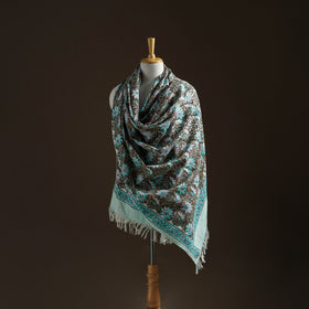 Floral Sanganeri Print Pure Merino Wool Handwoven Shawl 61