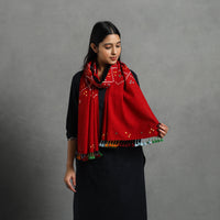 Red - Kutch Handwoven Merino Wool Tie-Dye Bandhani Stole 06