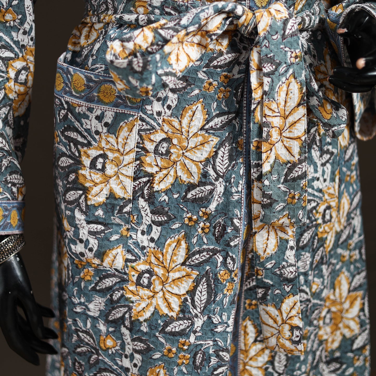 Sanganeri Hand Block Print Waffle Weave Cotton Bath Robe 34