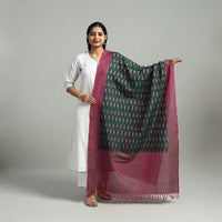 Green - Handloom Mercerized Cotton Pochampally Ikat Dupatta 06