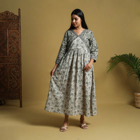 Grey - Flared Cotton Batik Print Dress 01