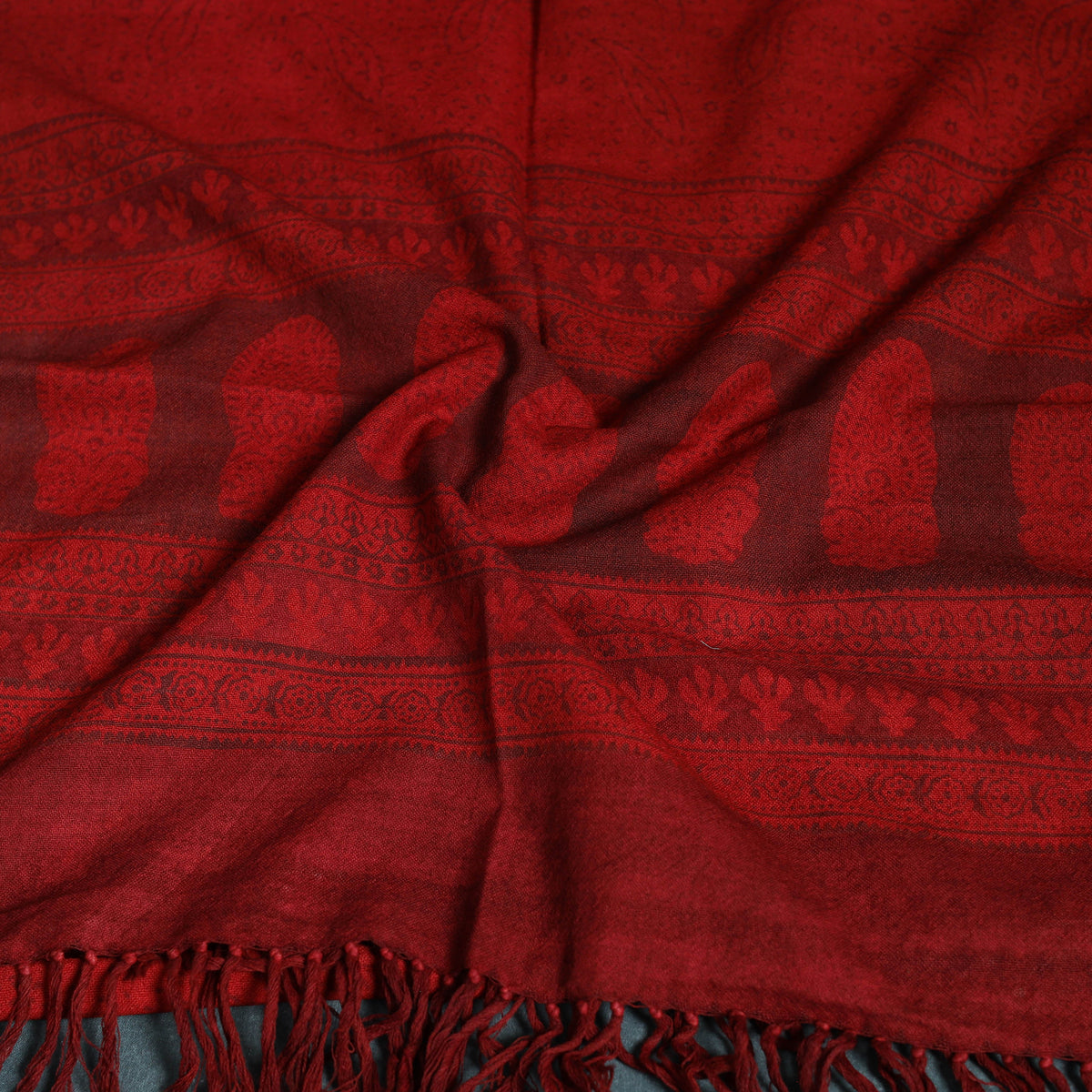 Handwoven Merino Wool Natural Dyed Bagh Hand Block Print Stole 23