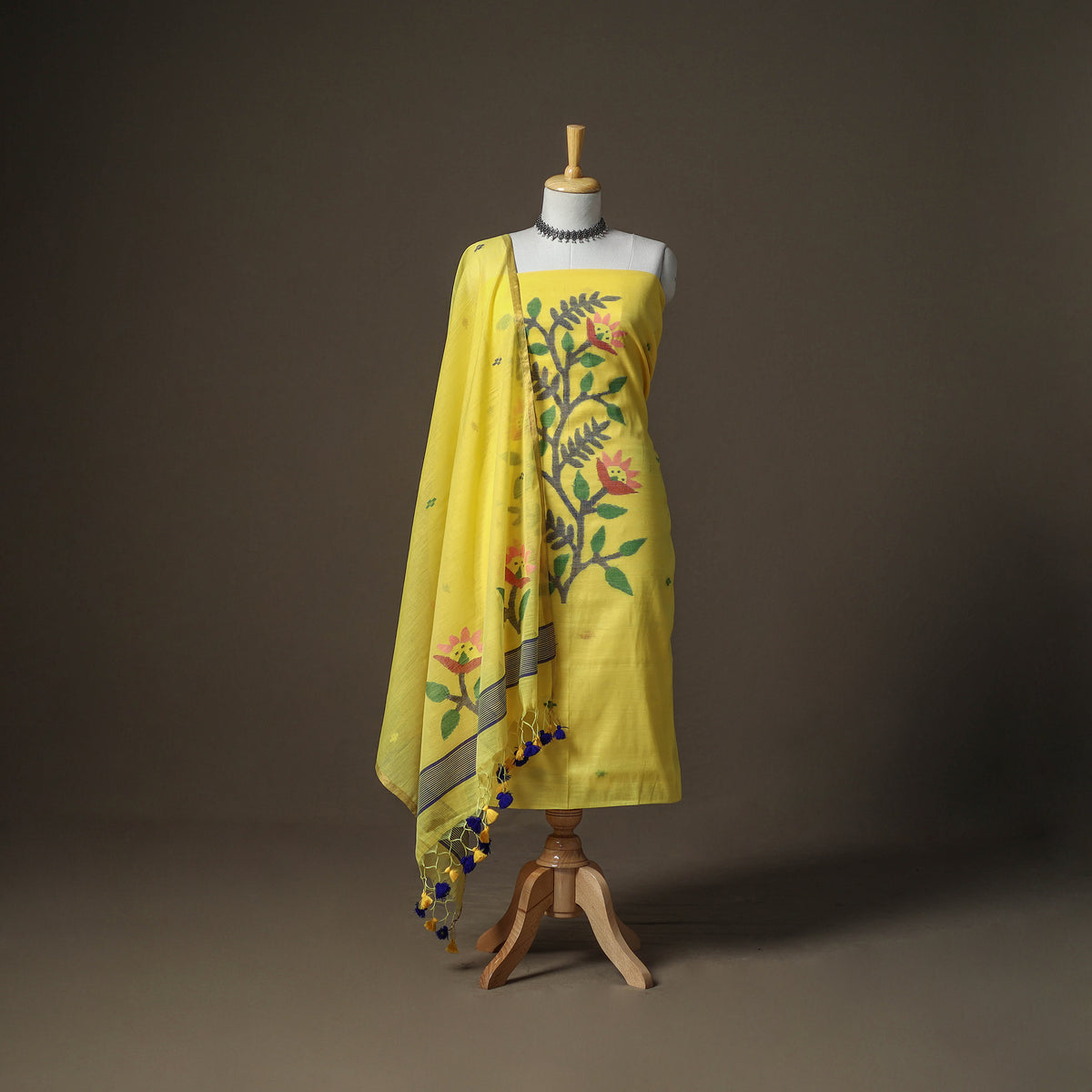 Yellow - jamdani pure handloom muslin unstitched dress