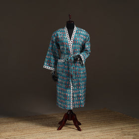 Sanganeri Hand Block Print Waffle Weave Cotton Bath Robe 36