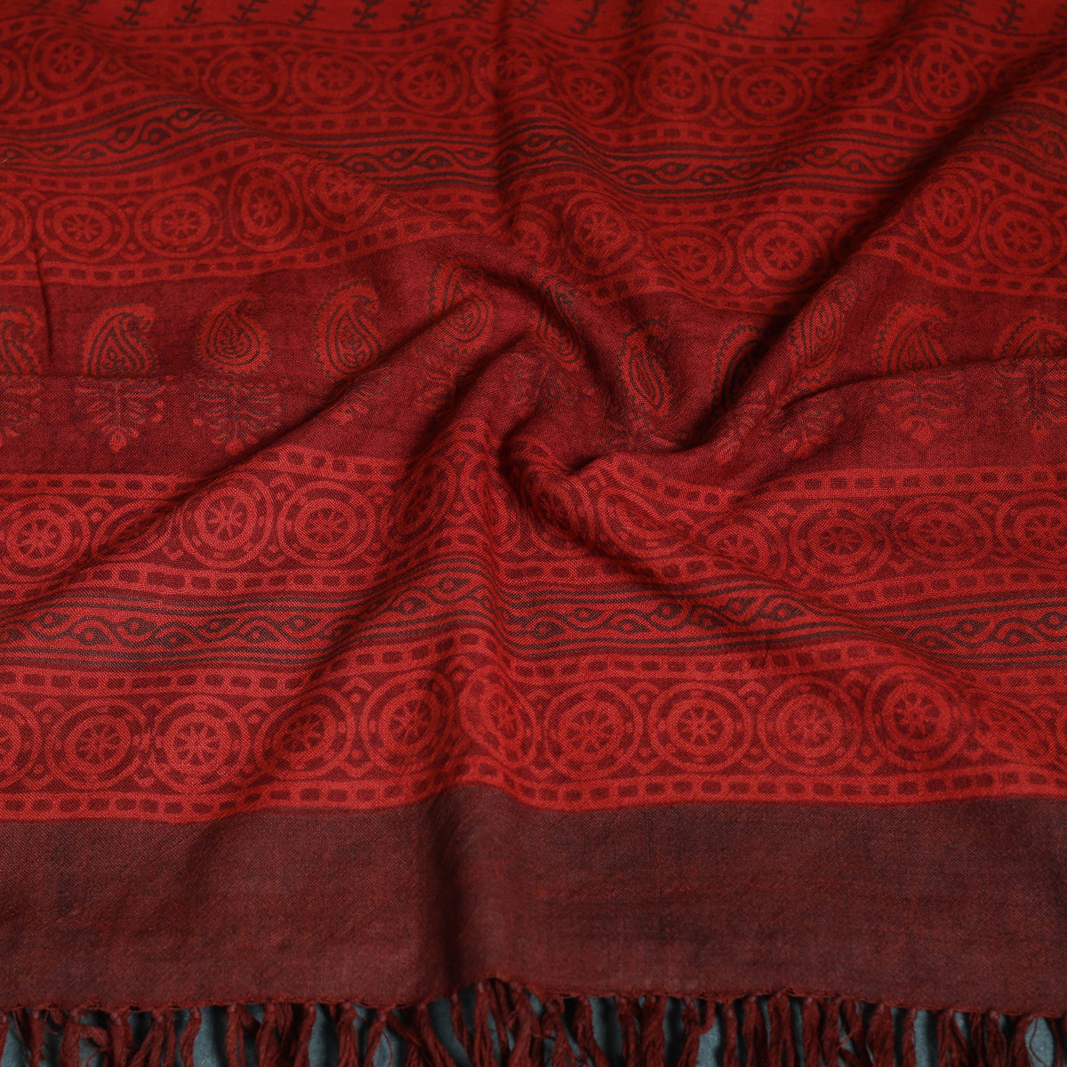 Handwoven Merino Wool Natural Dyed Bagh Hand Block Print Stole 24