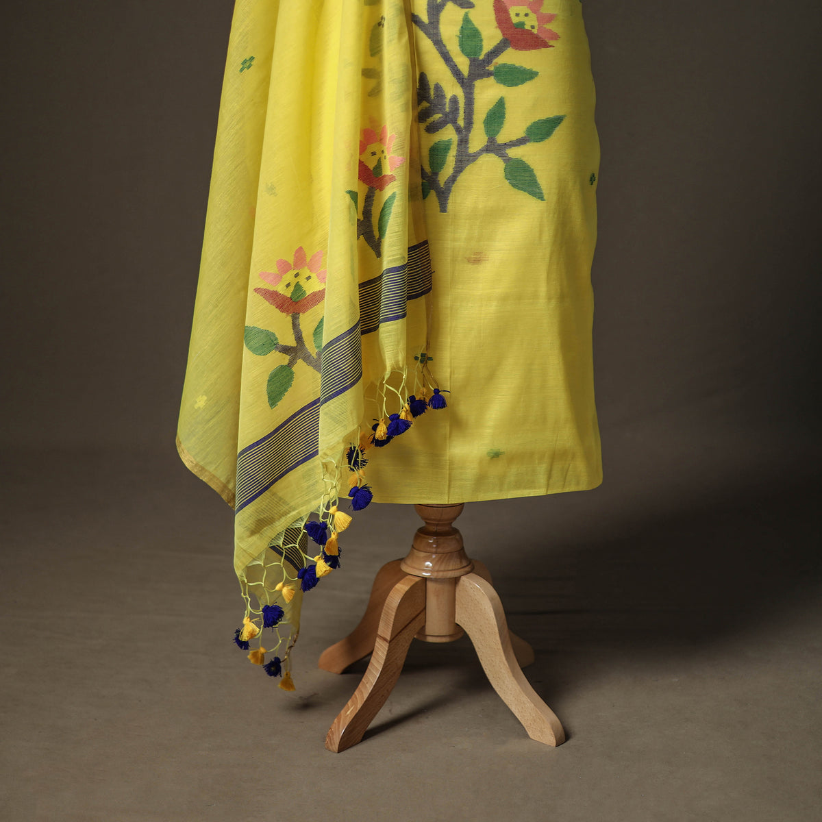 Yellow - jamdani pure handloom muslin unstitched dress