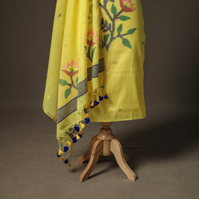 Yellow - jamdani pure handloom muslin unstitched dress
