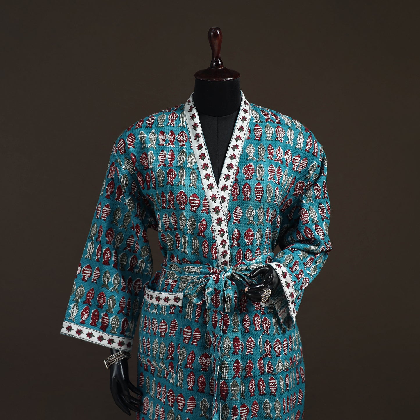 Sanganeri Hand Block Print Waffle Weave Cotton Bath Robe 36