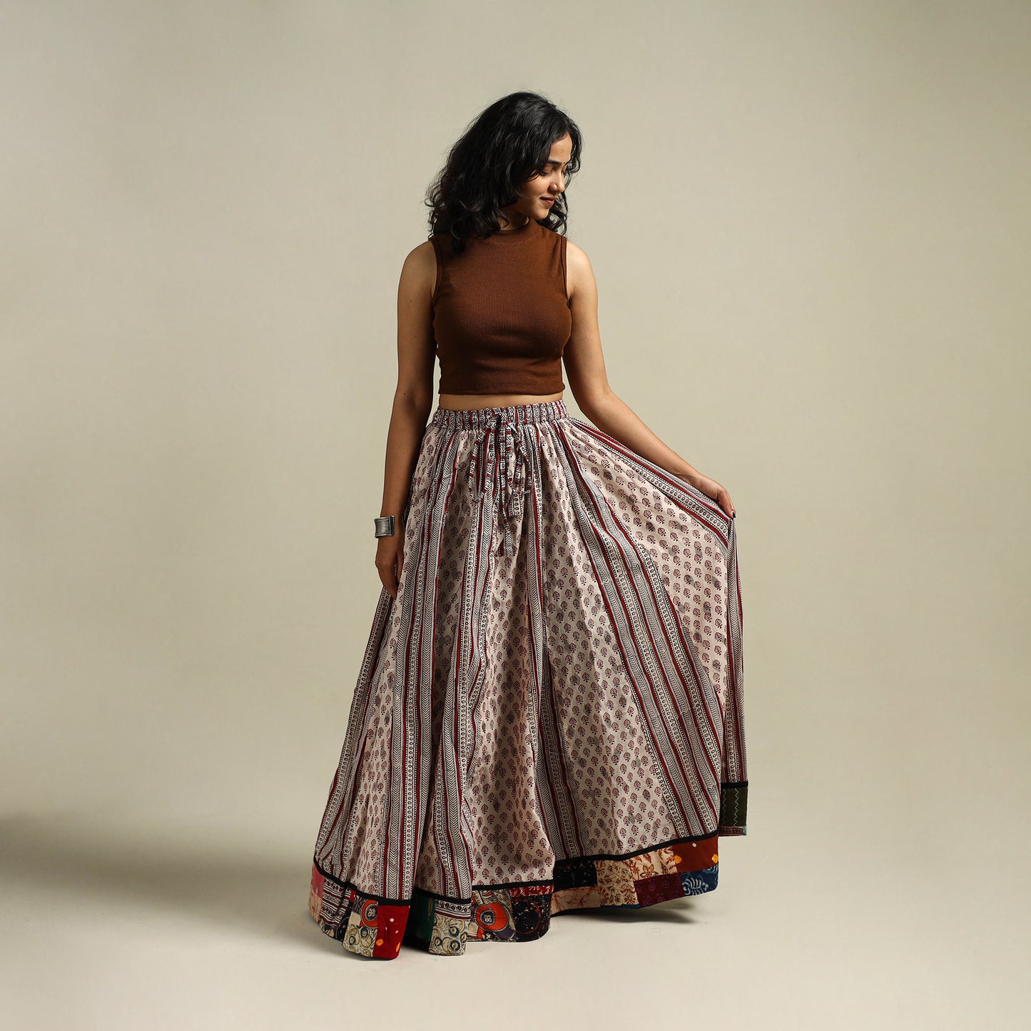 Bagh Hand Block Print 24 Kali Patchwork Cotton Long Skirt 25