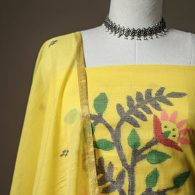 Yellow - jamdani pure handloom muslin unstitched dress