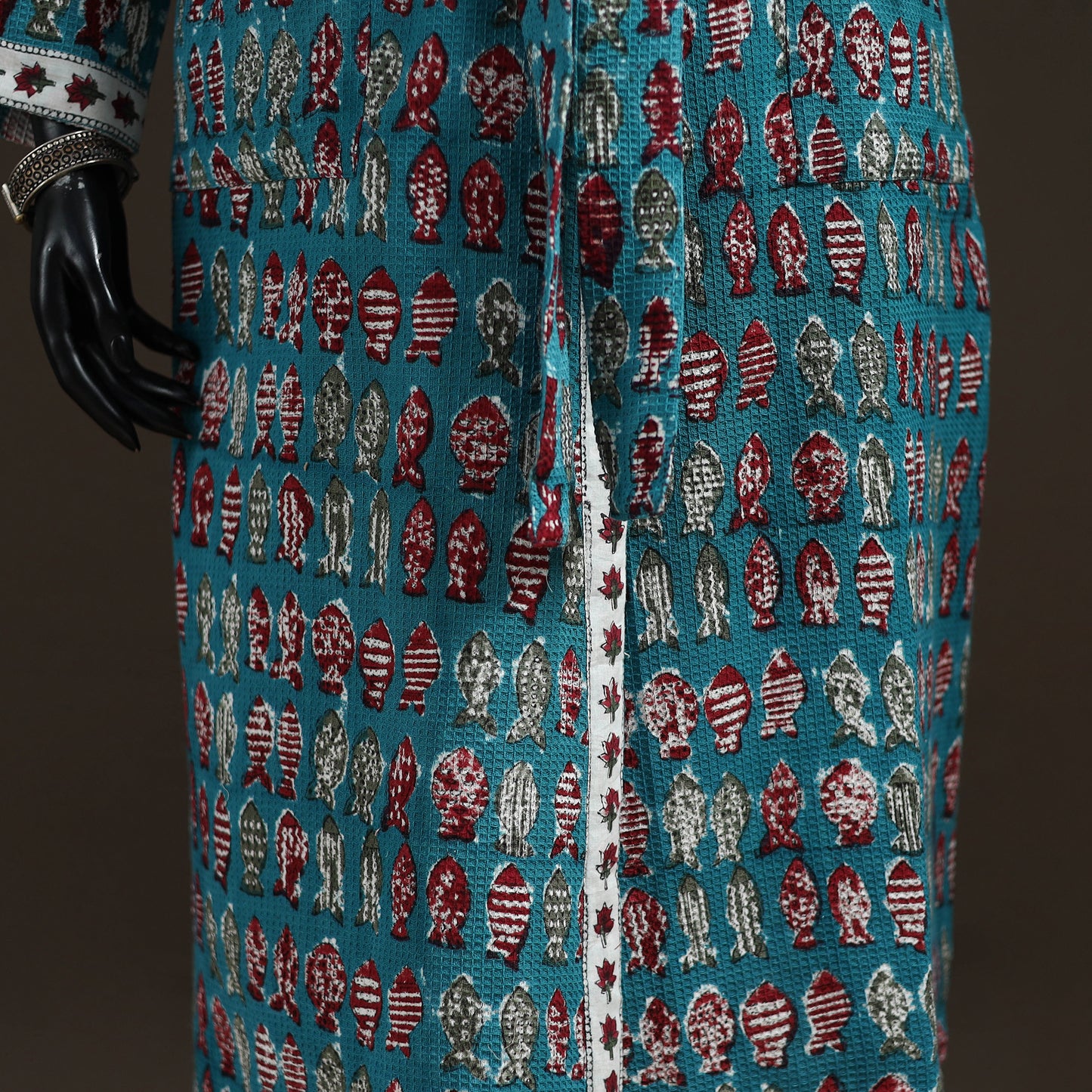 Sanganeri Hand Block Print Waffle Weave Cotton Bath Robe 36