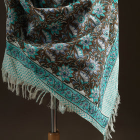 Floral Sanganeri Print Pure Merino Wool Handwoven Shawl 61