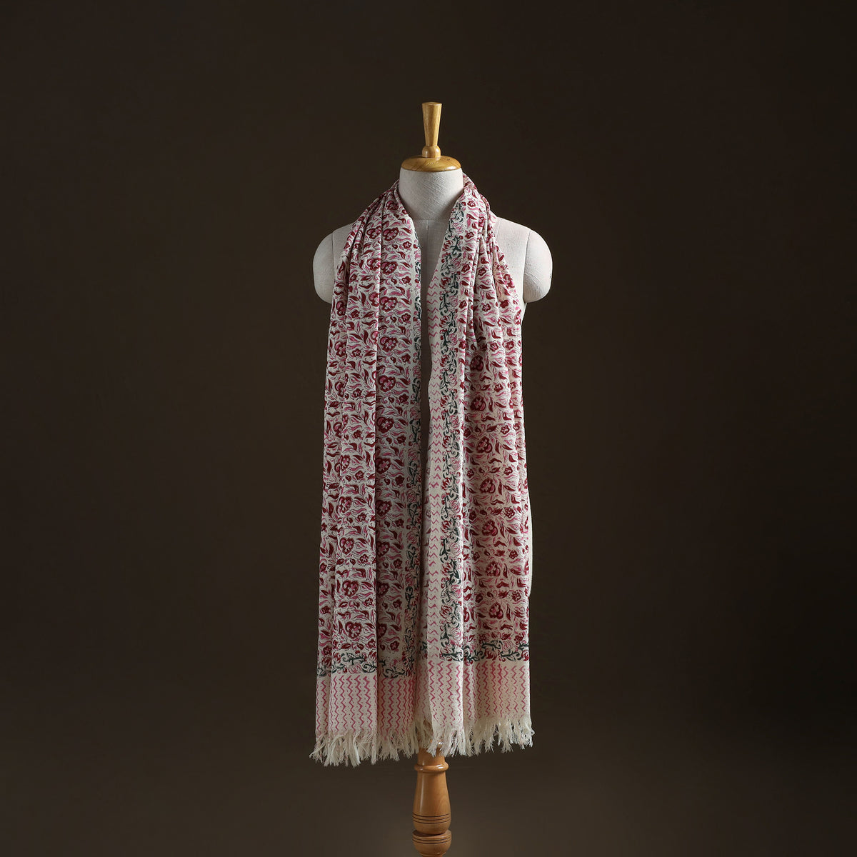 Floral Sanganeri Print Pure Merino Wool Handwoven Shawl 62