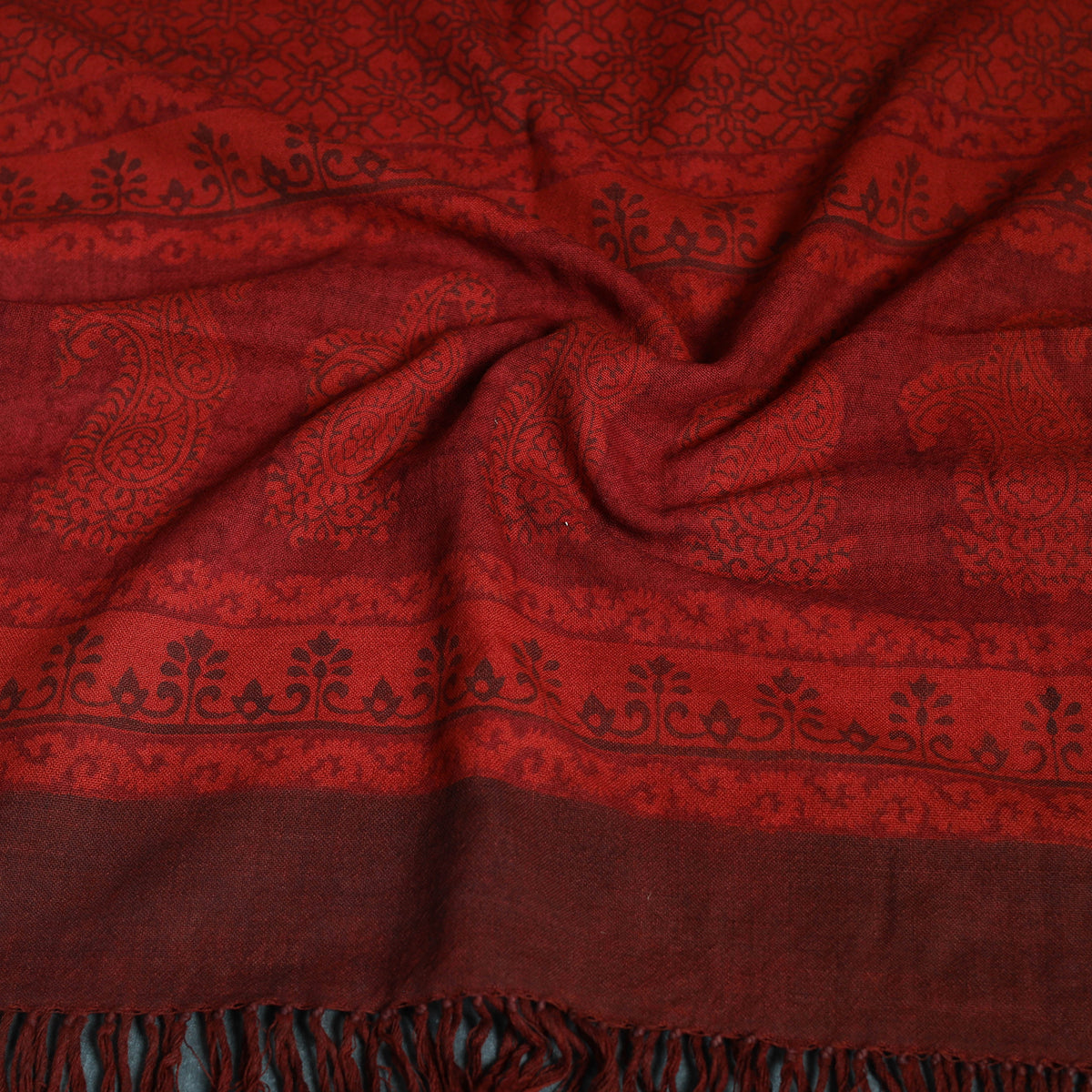 Handwoven Merino Wool Natural Dyed Bagh Hand Block Print Stole 26