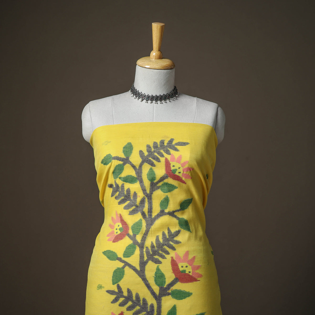 Yellow - jamdani pure handloom muslin unstitched dress