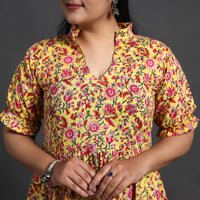 Yellow - Tiered Cotton Block Print Sanganeri Dress 03