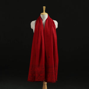 Red - Kutch Handwoven Merino Wool Dhabla Shawl 78