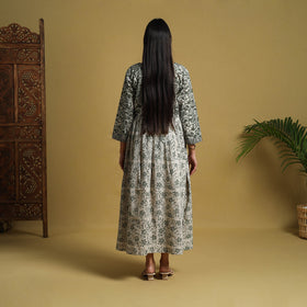 Grey - Flared Cotton Batik Print Dress 01