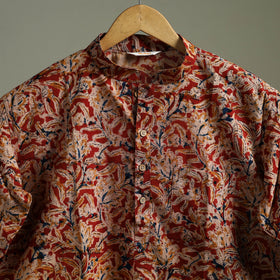 Hand Block Print Natural Dyed Cotton Short Kalamkari Kurta for Men 05