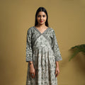 Grey - Flared Cotton Batik Print Dress 01