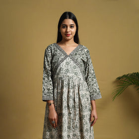 Grey - Flared Cotton Batik Print Dress 01