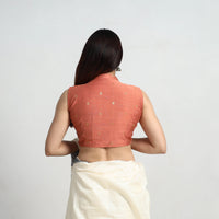 Orange - Polka Dot Zari Buti Silk Stitched Plain Blouse 03